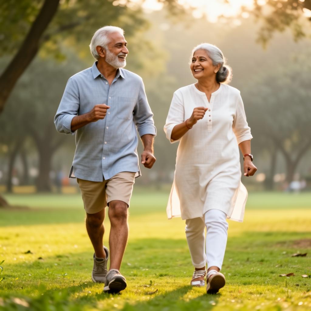 Active healthy couple walking freely in a park