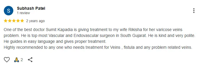 Verified Google review 5 for Dr. Sumit Kapadia